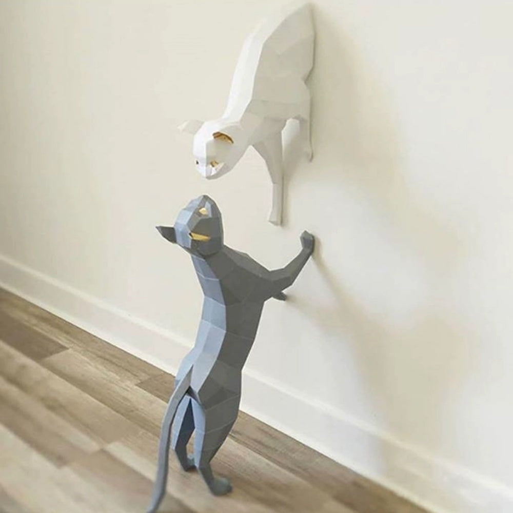 Wall Mounted Cat Sculpture Modern 3D Fiberglass Decor