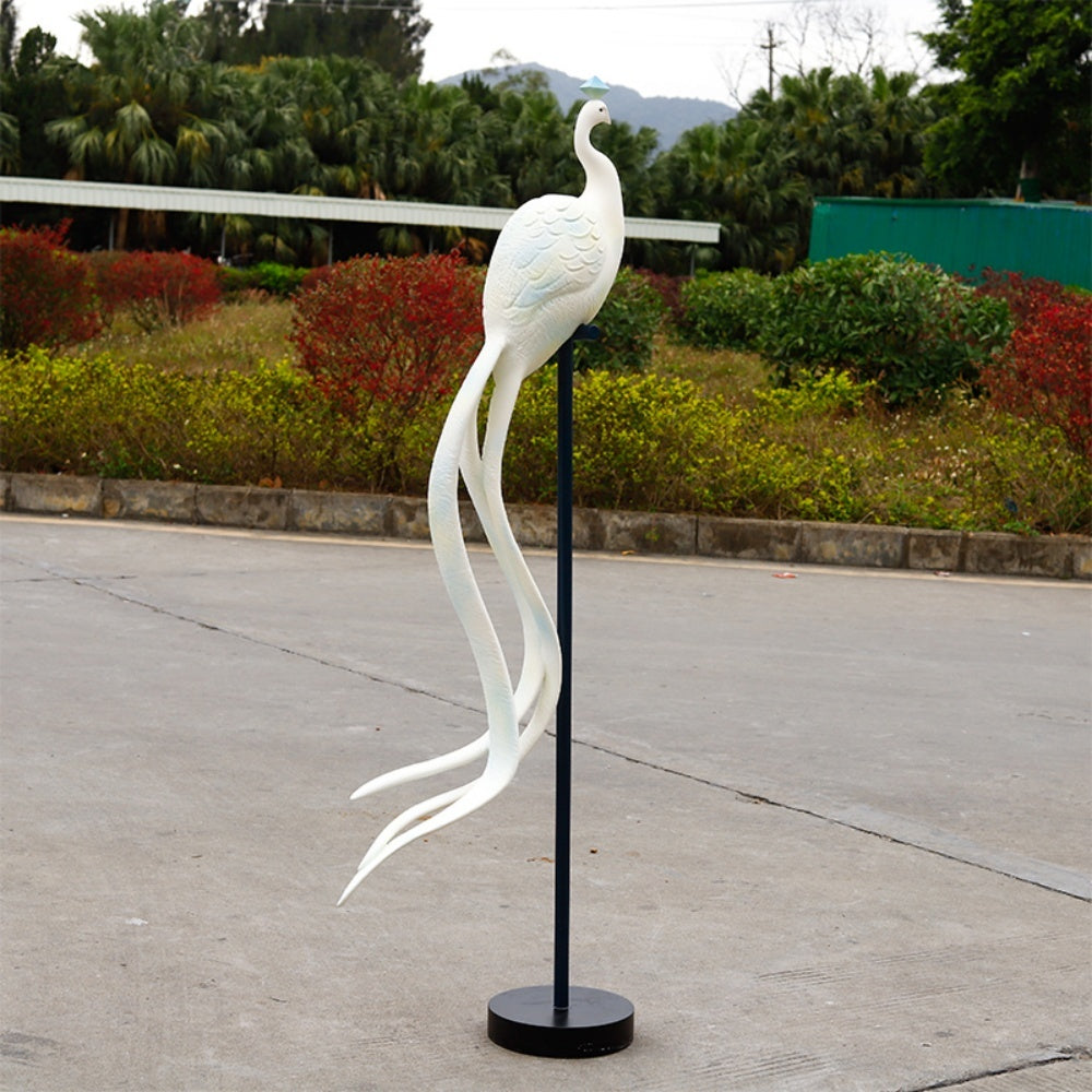 White Peacock Sculpture Bird Floor Statue
