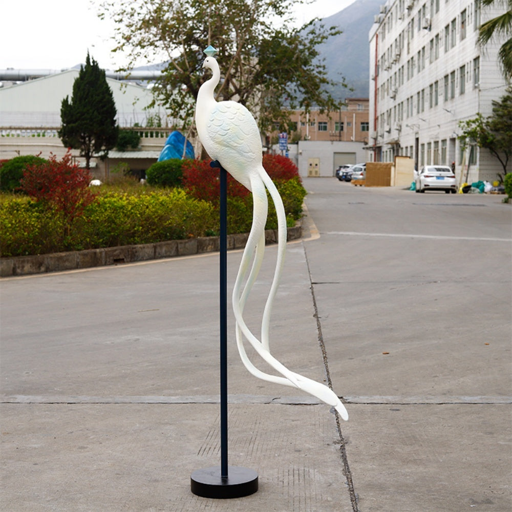 White Peacock Sculpture Bird Floor Statue