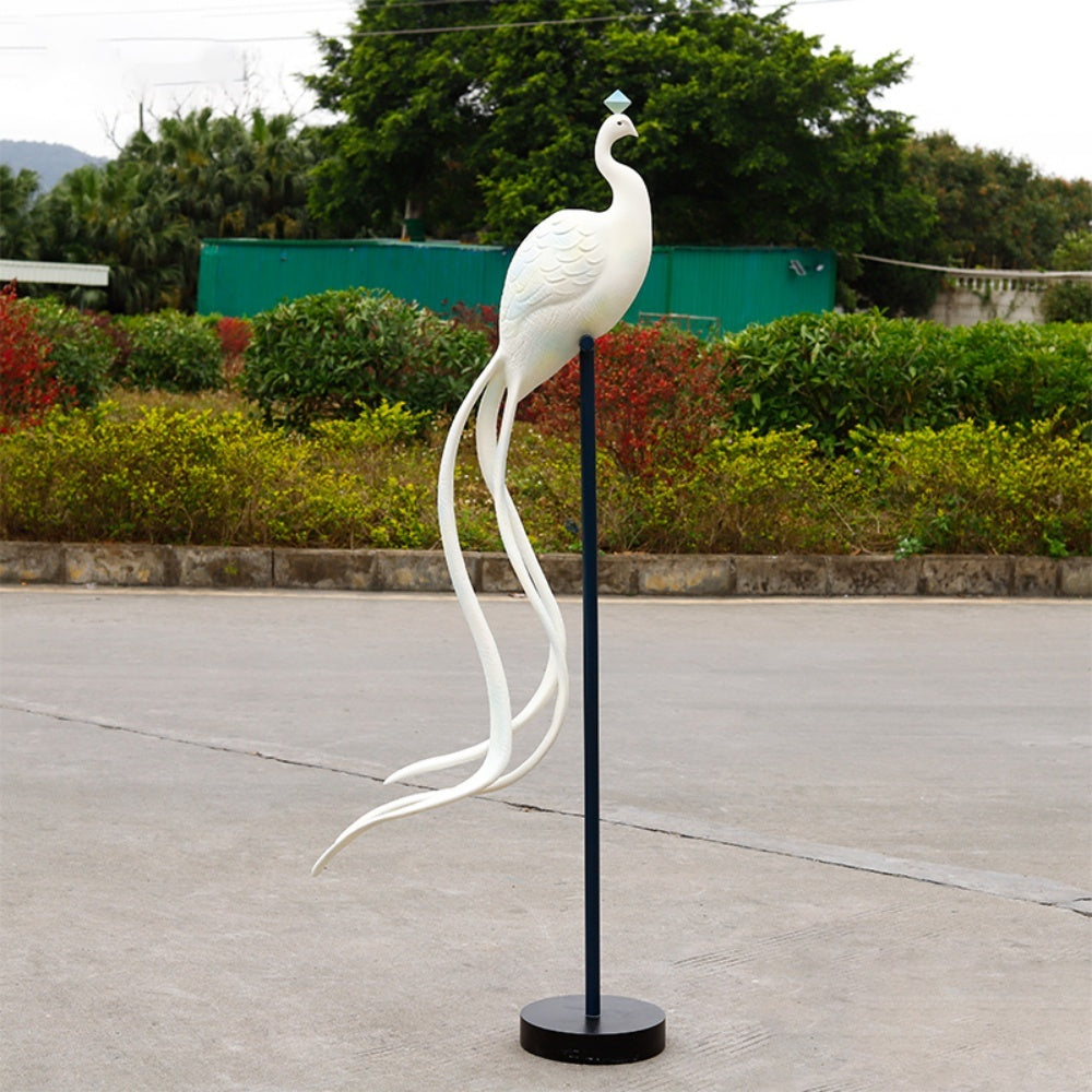 White Peacock Sculpture Bird Floor Statue