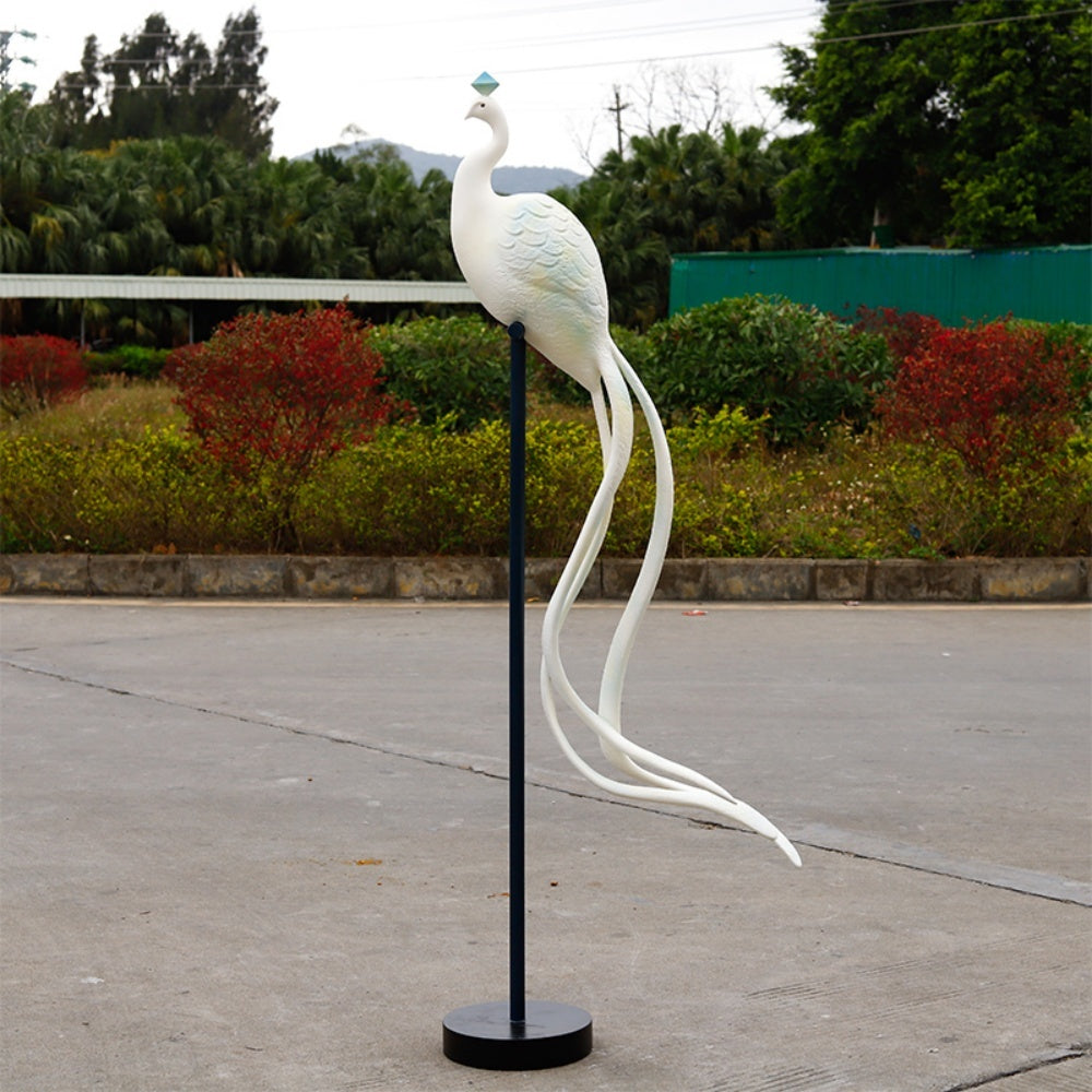 White Peacock Sculpture Bird Floor Statue